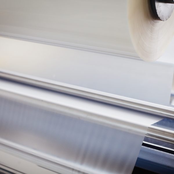Detail of lamination machine in printing plant